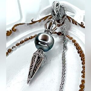 Handmade Tahitian Sea Water Silvery Gray Green Pearl Detachable Pendant Necklace